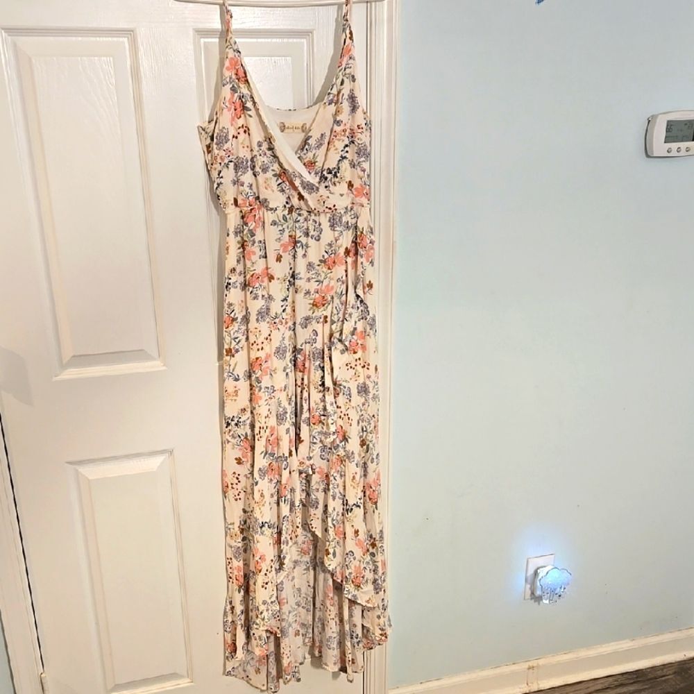 Altar'd State Cream and Pink Maxi Sundress for Wedding Guests